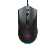 AOC GM530B Gaming Mouse, Black, 400–16000 DPI, Pixart PMW3389 sensor, RGB Logo, 7 x button mouse, Comfortable symmetric design, Kailh switches, Light ring provides dynamic RGB effects, USB, AOC G-Menu, 146g